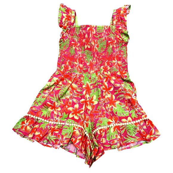 Tommy Bahama Girls‎ Floral Romper Dress & Straw Purse Set - Tropical Print 7 NWT - Picture 4 of 11